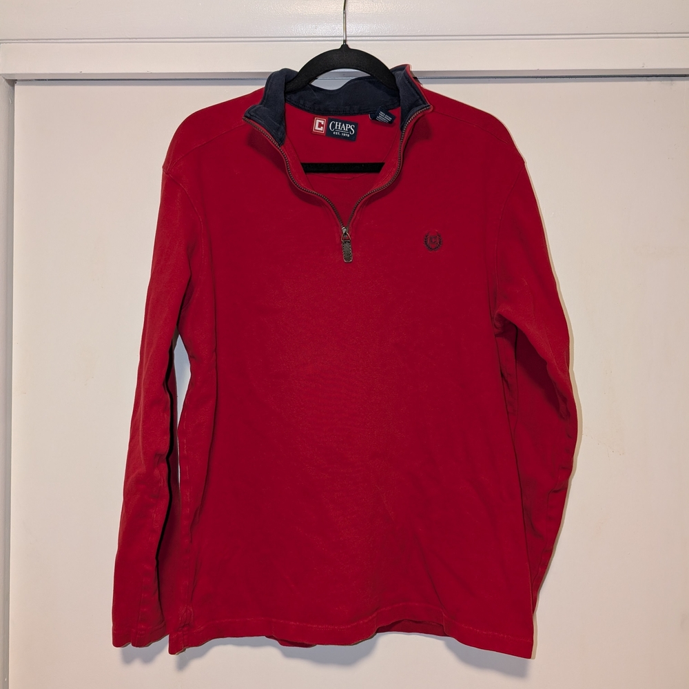 Chaps Red Quarter Zip Cotton Pullover Sweater
